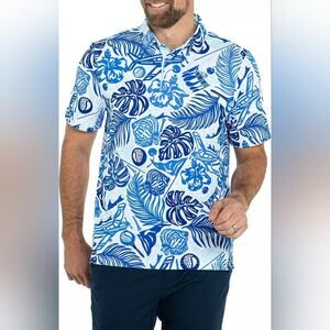 Good Good Golf Men's Approach Me Golf Polo Airplane Fish Tropical Medium
